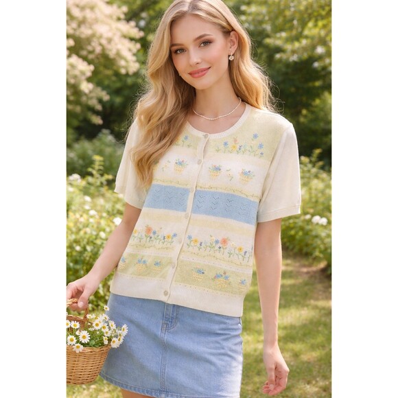 Alfred Dunner Sweaters - Alfred Dunner Floral Embroidered Beaded Cottagecore Grannycore Sweater Cardigan